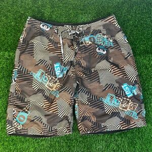 VTG Y2K 90s LOST ENTERPRISE Allover Print Skulls Grunge Boardshorts Mens Size 36